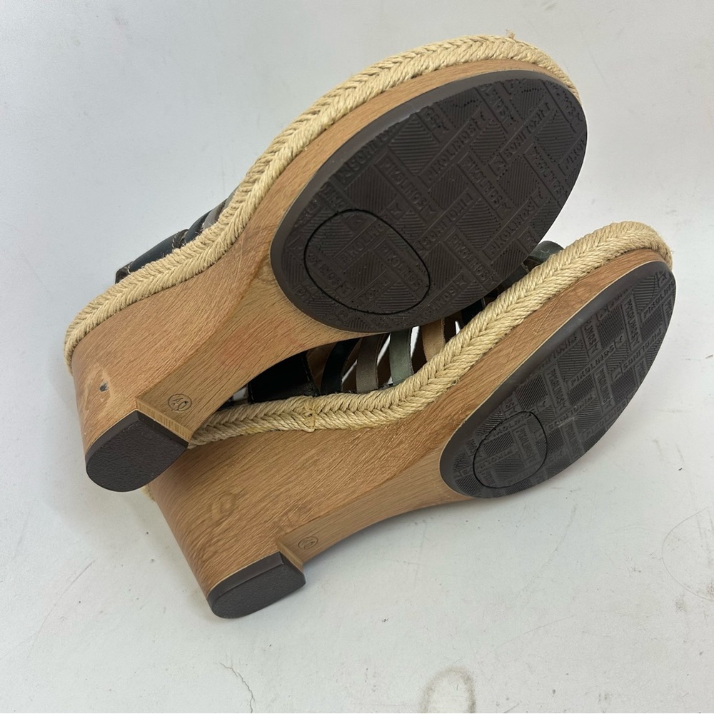 PIKOLONOS Leather Multi-Strap Wedge Sandals 40 us 9 Black Mixed Neutral - Picture 6 of 9